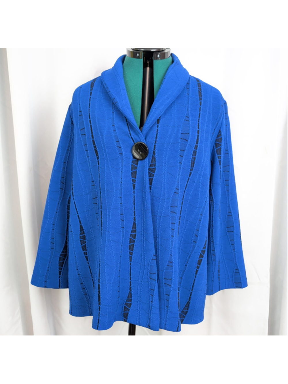 Ladies' Yushi USA Made Blue Stretch Cardigan XL